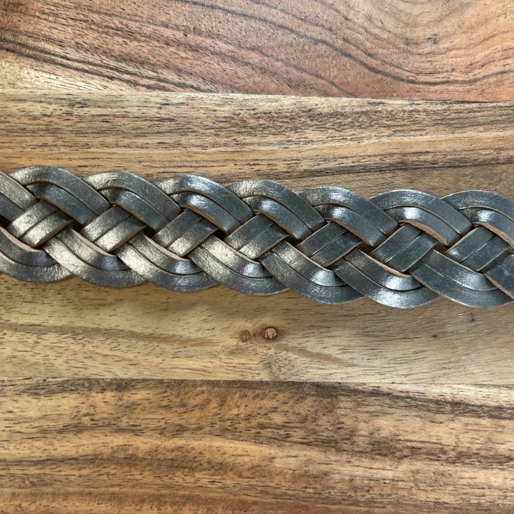 Brown Braided Leather Women's Belt Size L with silver buckle